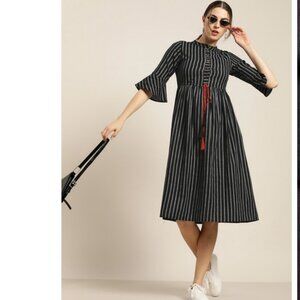 Shae Black Striped A-Line Midi dress